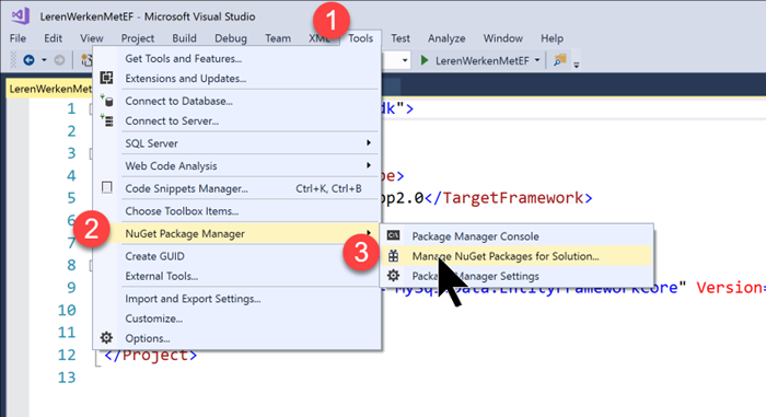 De Manage NuGet Packages for Solution openen